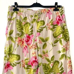 Erika Petite Floral Tropical Capri Pants Green Pink Beige Tan Cropped Summer XL